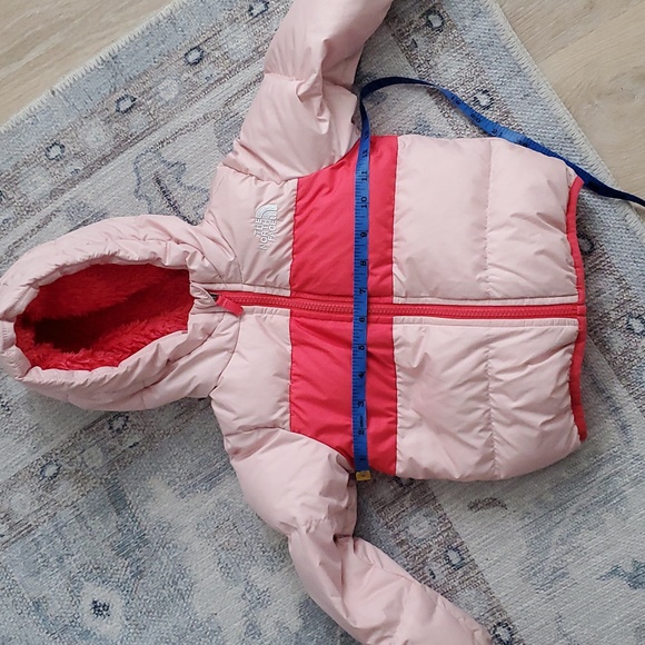 The North Face Pink Peach Baby Girl Moondoggy Hoodie Winter Coat Jacket Sz18-24m - Picture 9 of 13